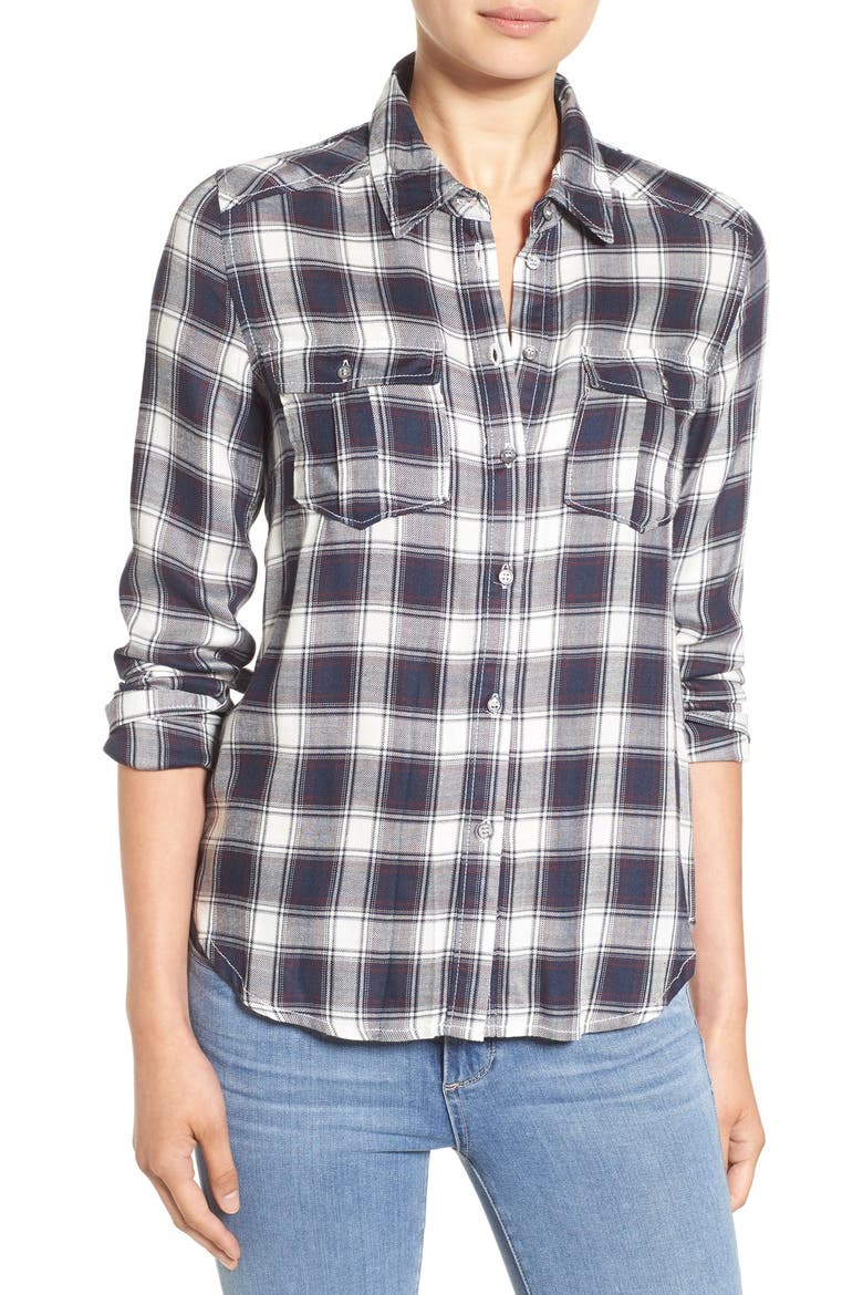 'Mya' Plaid Shirt, Main, color, DARK INK BLUE/ WHITE/ SYRAH
