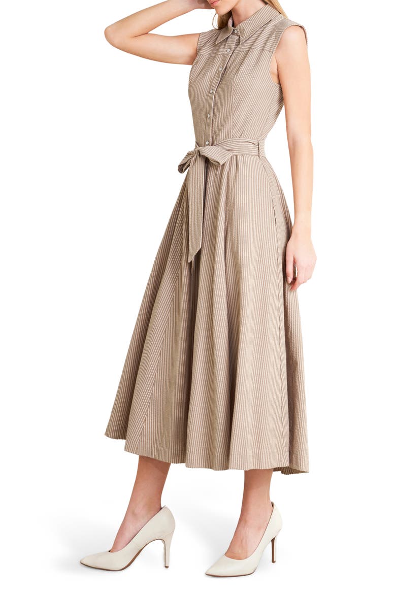 Pinstripe Midi Dress, Alternate, color, TAUPE