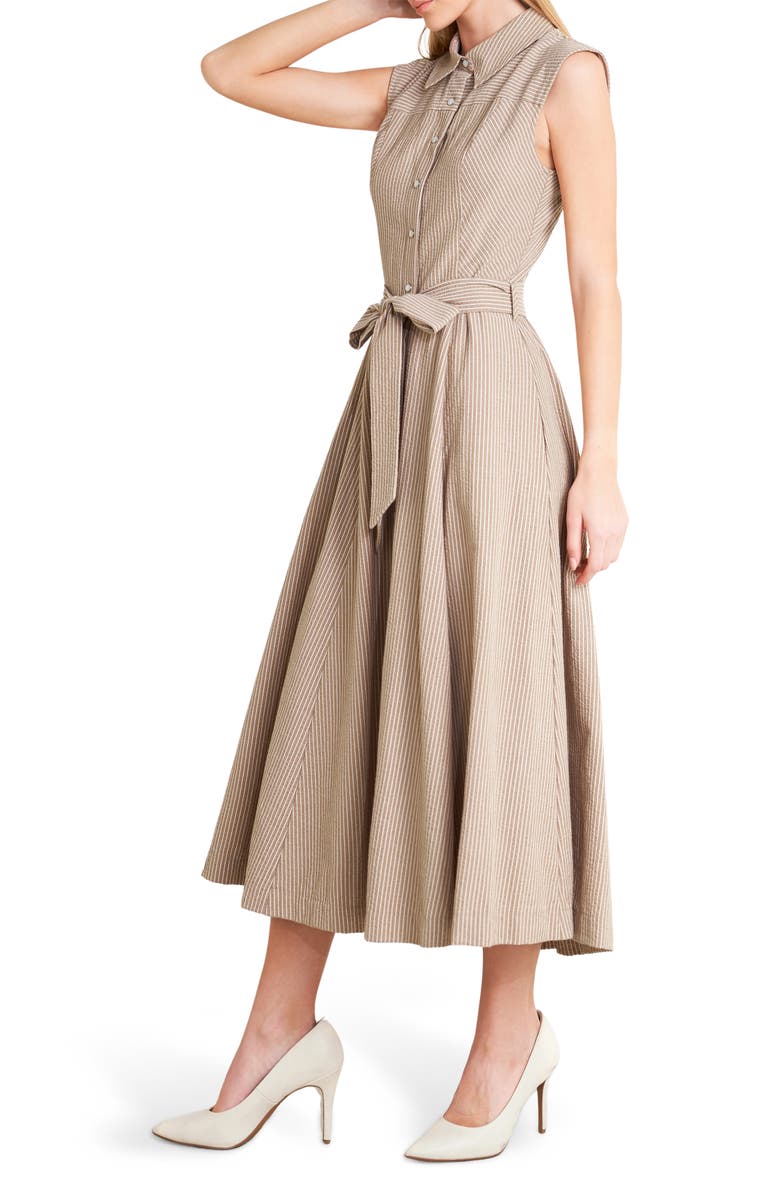 FREEMARKET Pinstripe Midi Dress, Alternate, color, Taupe