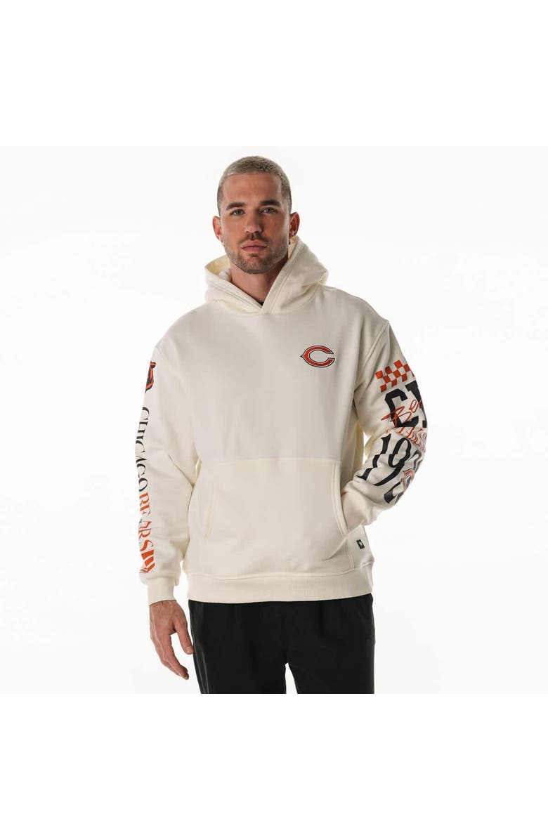 THE WILD COLLECTIVE Unisex The Wild Collective Cream Chicago Bears Stacked Graphic Sleeve Fleece Hoodie, Main, color,