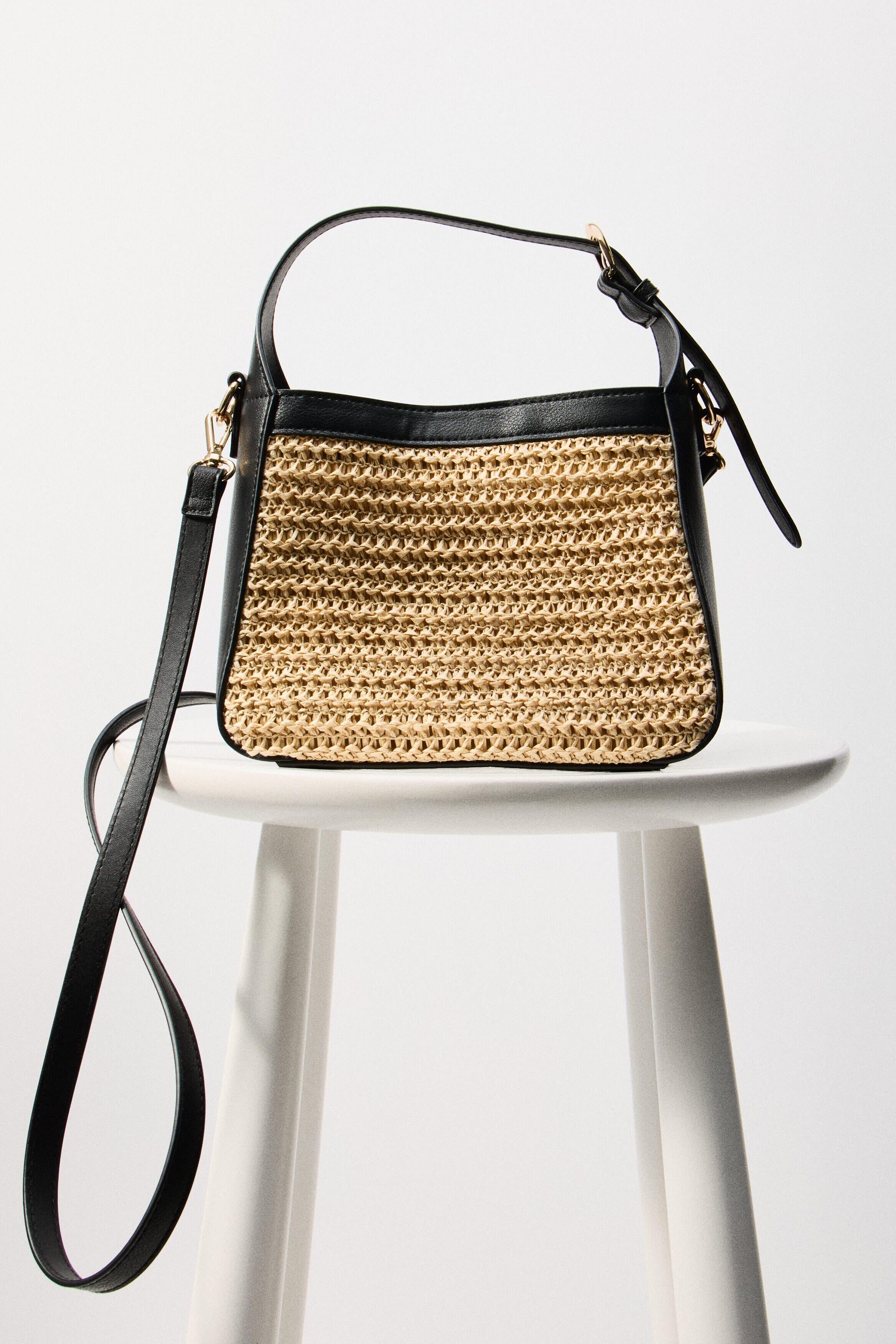 Straw-detail Crossbody Bag, Alternate, color, Beige/black