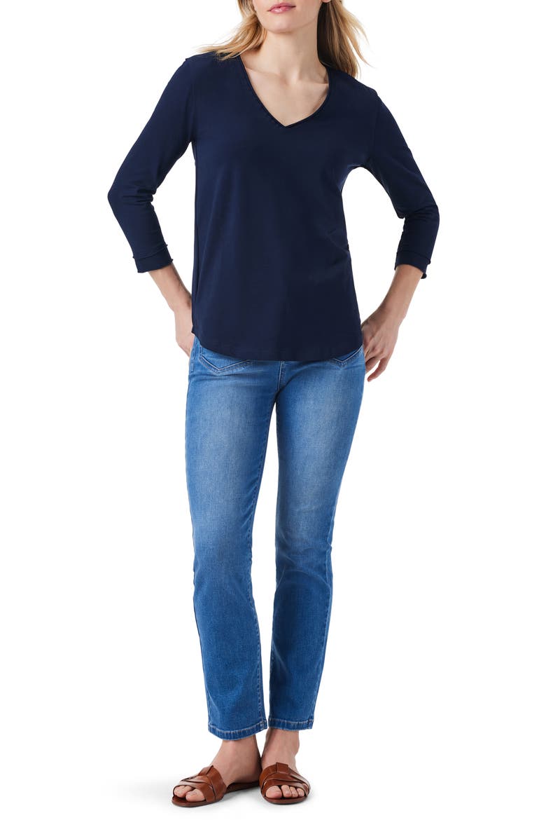 Rolled V-Neck T-Shirt, Alternate, color, DARK INDIGO