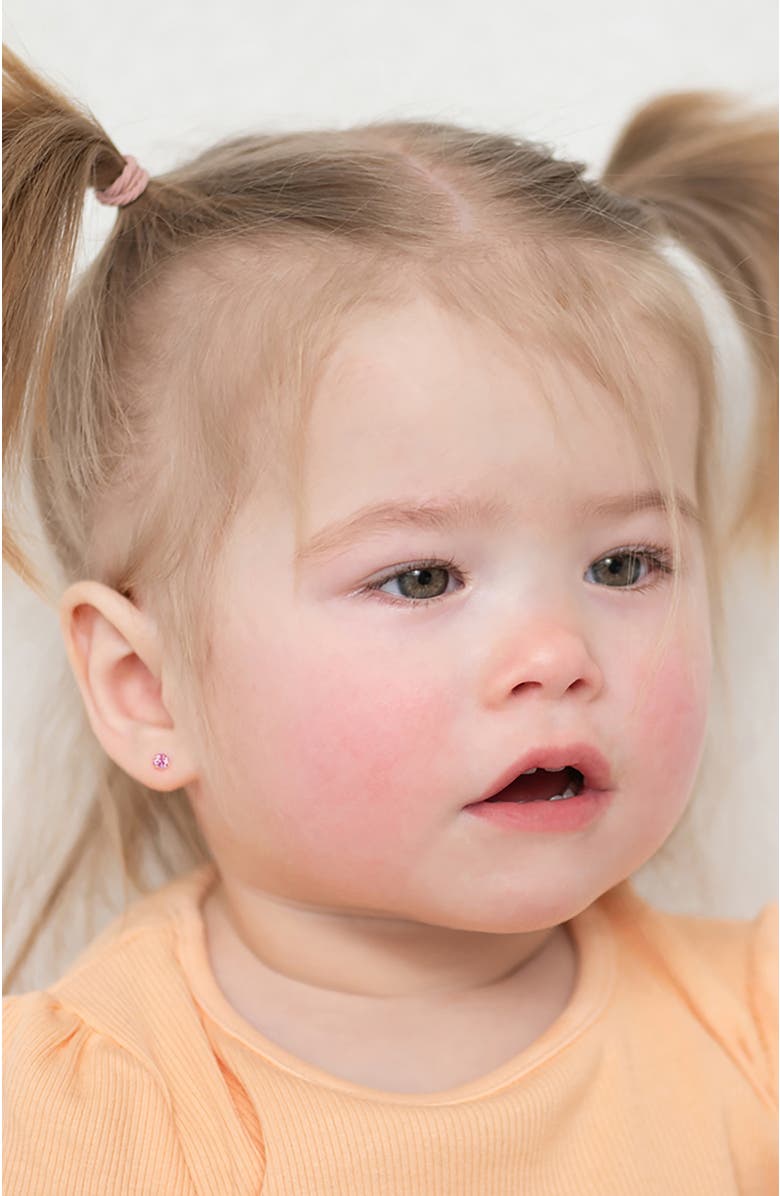 In Season Jewelry 14k Flush Cubic Zirconia Solitaire Earrings, Alternate, color, Pink