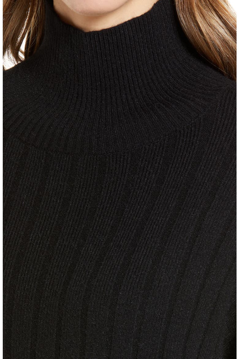 Women's Mock Neck Rib Tunic Sweater, Alternate, color, BLACK