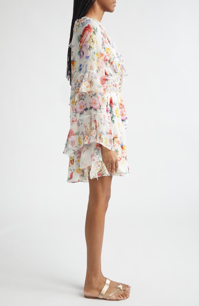 Camilla I Left My Heart in Granada Print Long Sleeve Tiered Ruffle Silk Minidress, Alternate, color, I Left My Heart In Granada