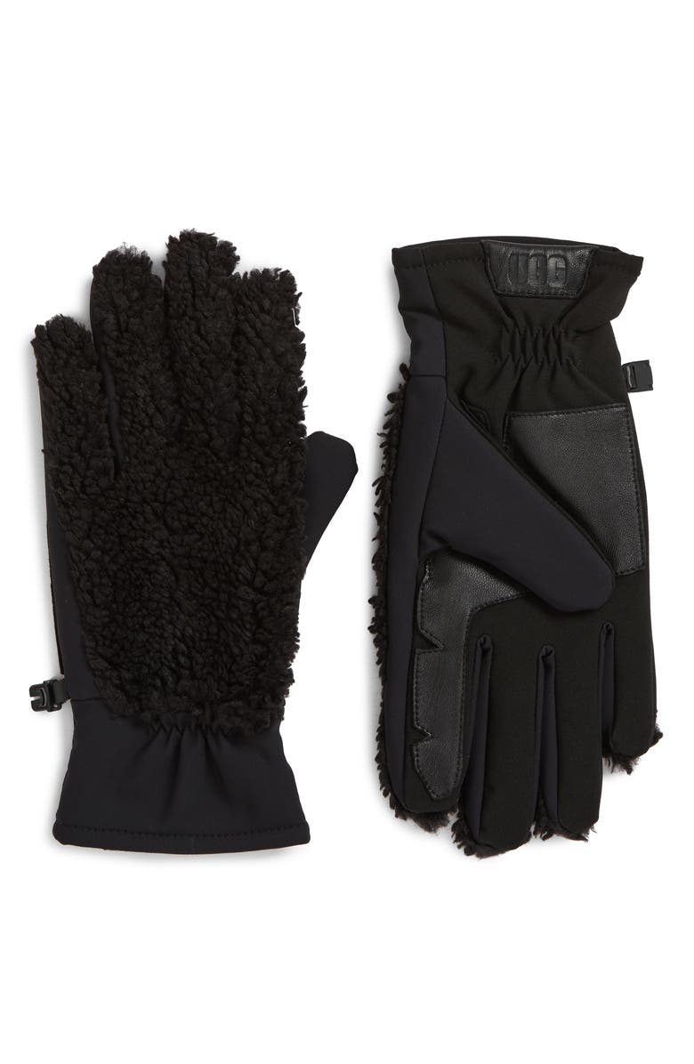 UGG<sup>®</sup> Fluff Faux Fur Gloves, Main, color, Black