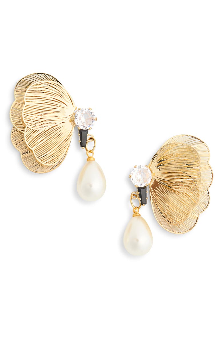 EYE CANDY LOS ANGELES Frances Butterfly Faux Pearl Drop Earrings, Main, color, Gold
