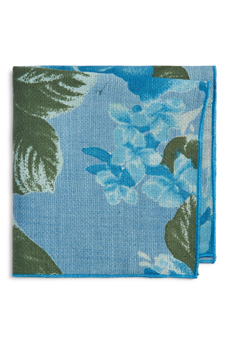 Floral Linen Pocket Square, Main, color, BLUE