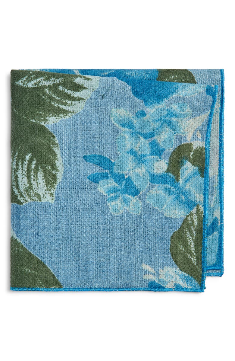 CLIFTON WILSON Floral Linen Pocket Square, Main, color, Blue