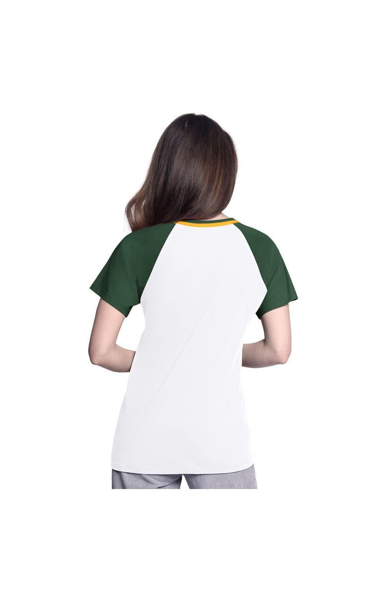 G-III 4HER BY CARL BANKS Women's G-III 4Her by Carl Banks White/Green Athletics Ball Park Raglan V-Neck T-Shirt, Alternate, color, White