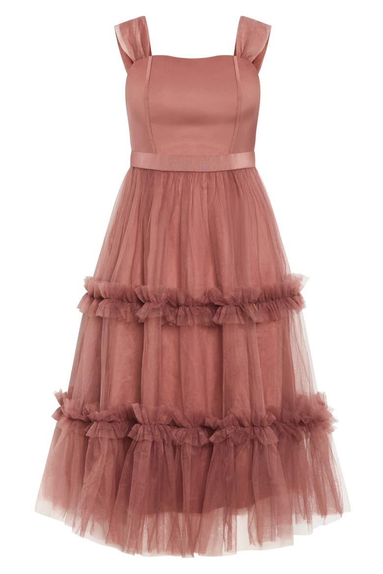 Charming Tulle Ruffle Dress, Alternate, color, VINTAGE ROSE