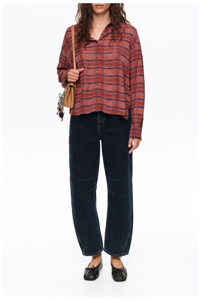 Checked Boxy Fluid Shirt, Alternate, color, GARNET