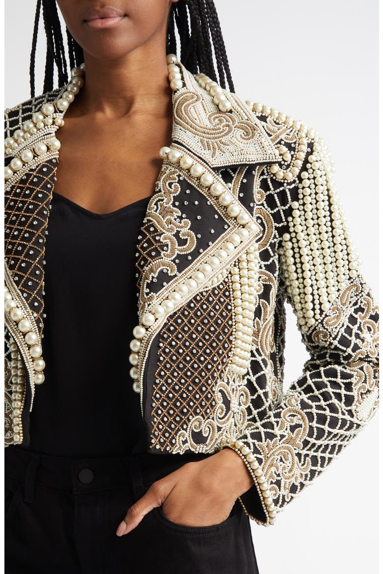 Embellished Oversize Jacket, Alternate, color, BLACK/ SILVER/ PEARL