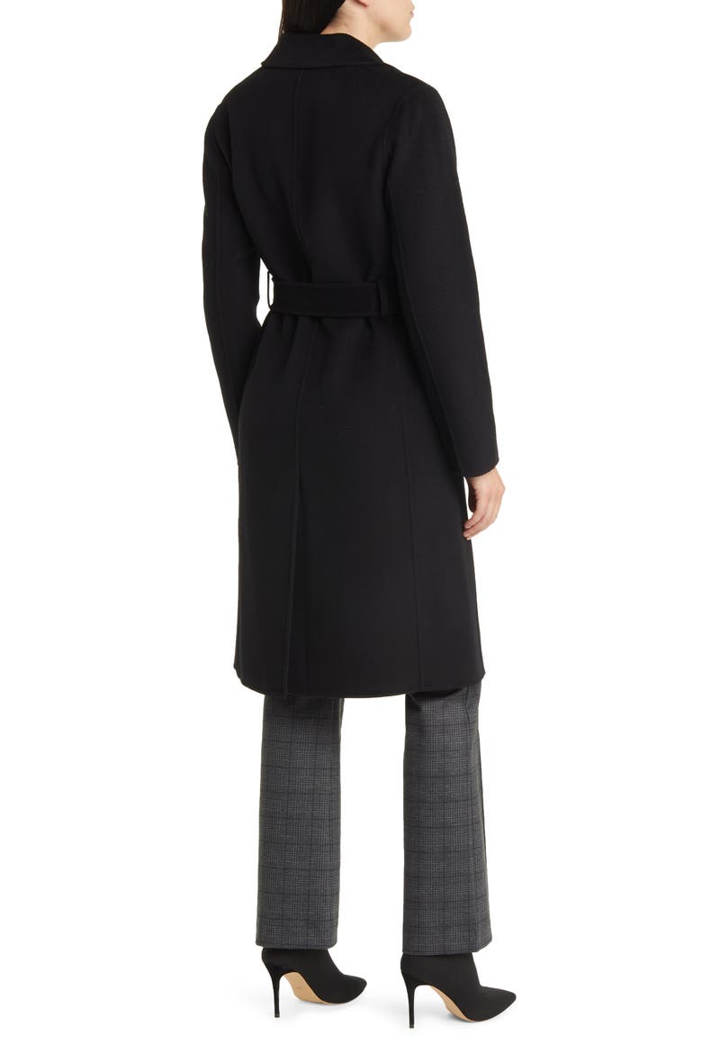 Belted Wool Blend Coat, Alternate, color, BLACK