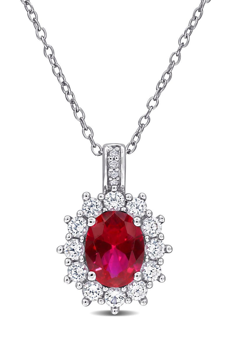 DELMAR Diamond & Lab Created Ruby Pendant Necklace, Main, color,