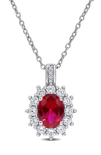 Delmar Diamond & Lab Created Ruby Pendant Necklace In Red