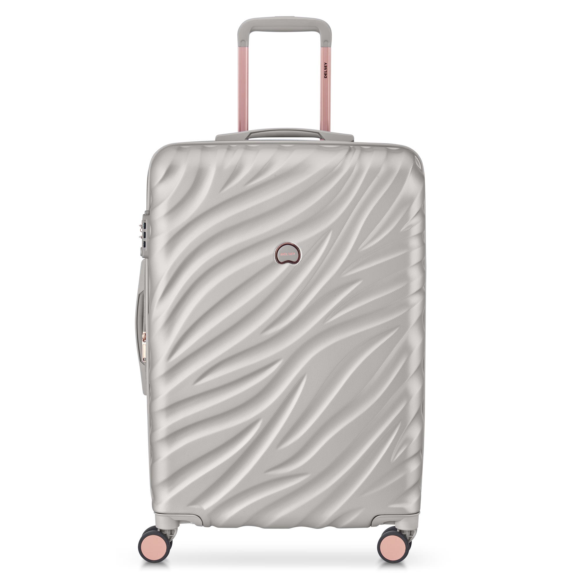 Delsey Paris Alexis Hardside  25-Inch Medium Checked Expandable Spinner Luggage in Platinum/rose Gold 