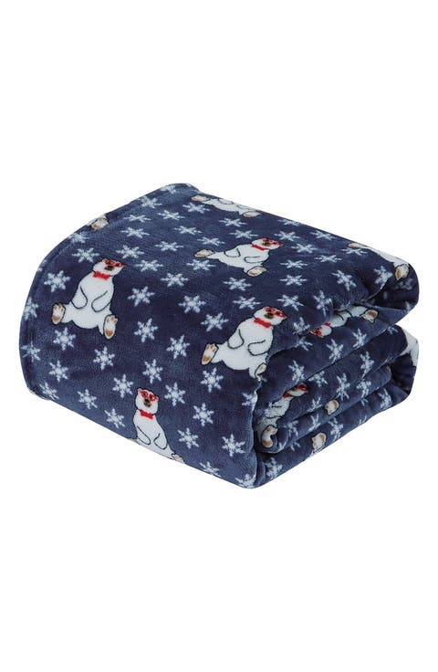 Holiday Bear & Snowflake Plush Fleece Throw Blanket