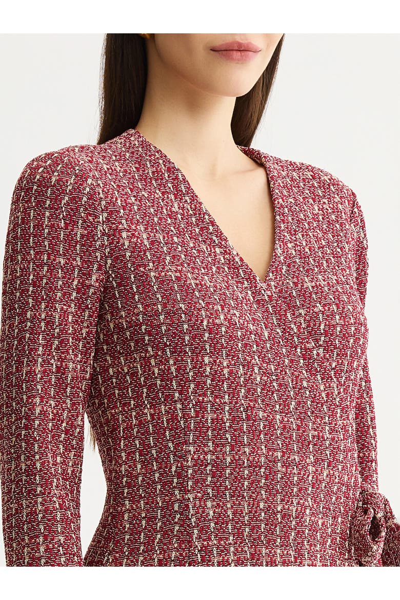 Tweed Jacquard Knit Wrap Dress, Alternate, color, Scarlet Red/Mahogany/Charmeuse