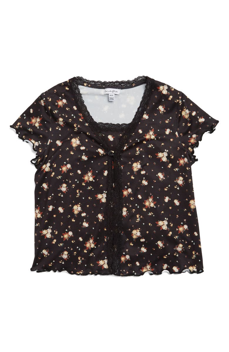 Love, Fire Kids' Camisole & Short Sleeve Cardigan Set, Main, color, Black Floral