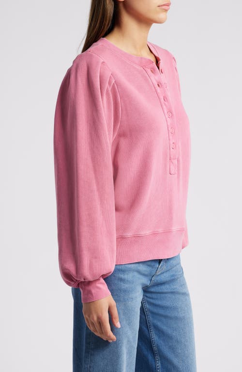 Rails Mariana Balloon Sleeve Cotton French Terry Henley Sweatshirt In Hibiscus