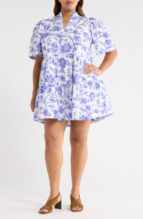 Maeve Floral Dixie Tiered Cotton Dress (Plus)