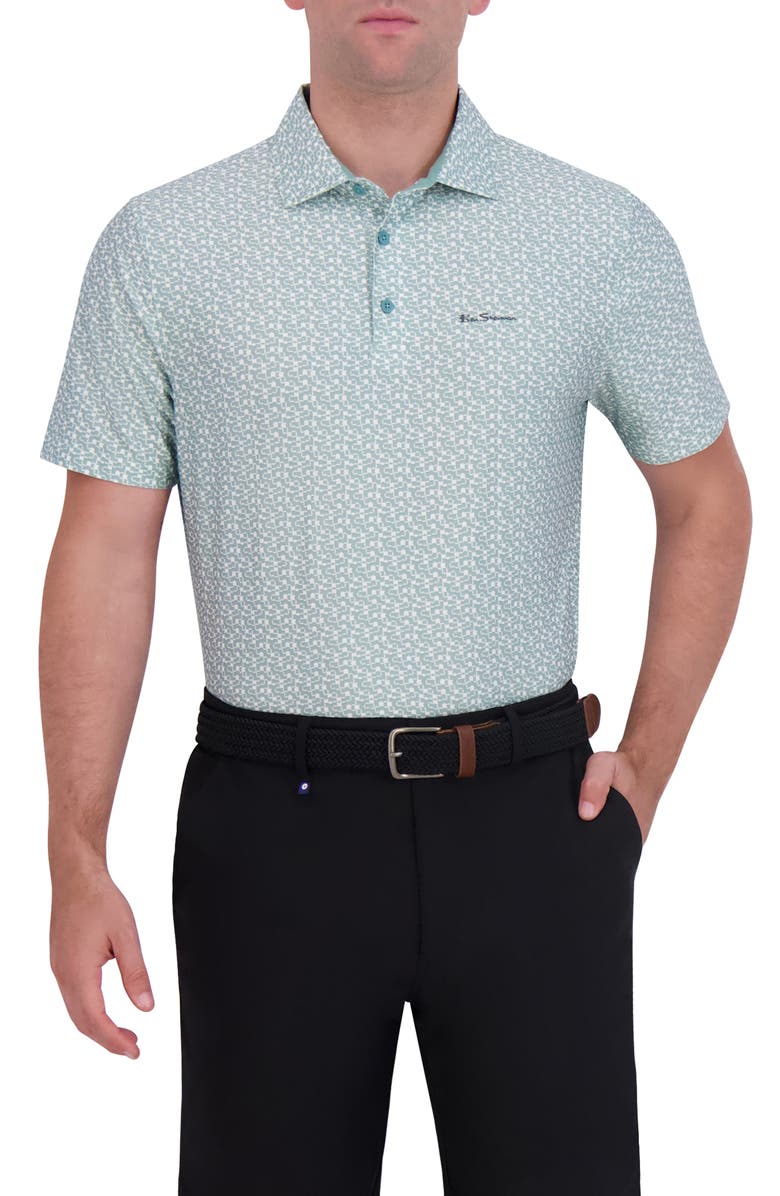Ben Sherman Geometric Tech Jersey Golf Polo, Main, color, Lagoon