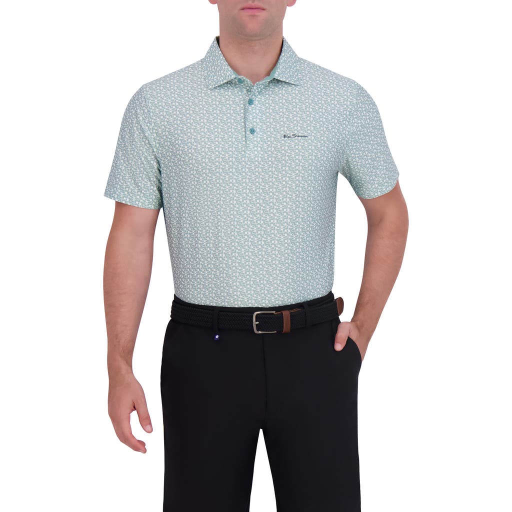 Ben Sherman Geometric Tech Jersey Golf Polo In Blue