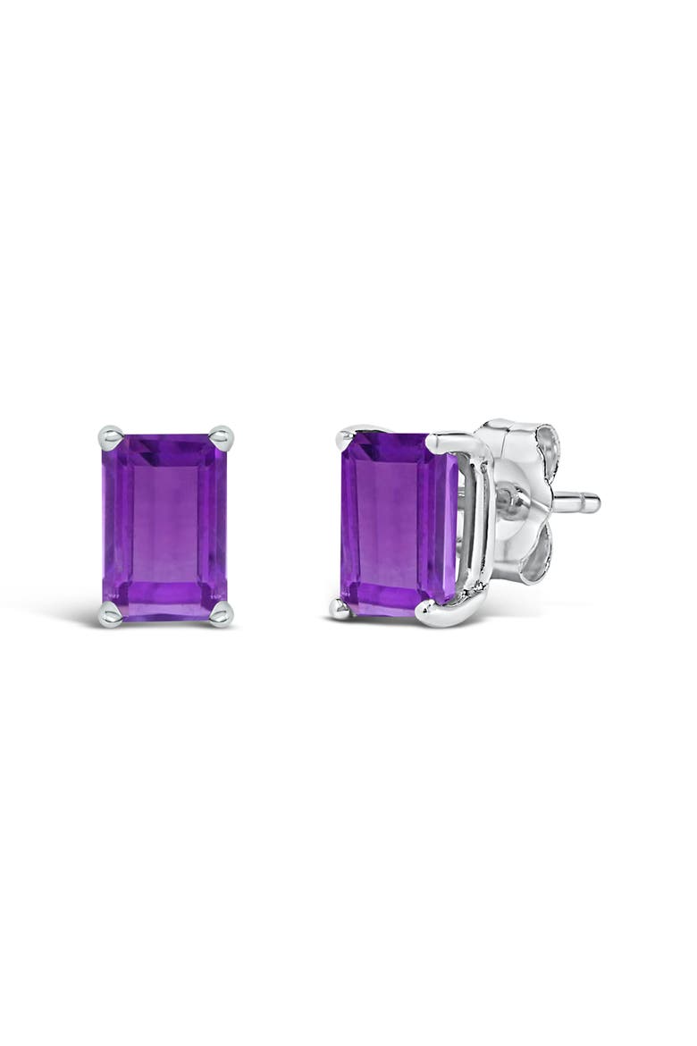 14K Gold 6x4MM Emerald Shaped Gemstone Solitaire Stud Earrings, Alternate, color, Purple Amethyst | White