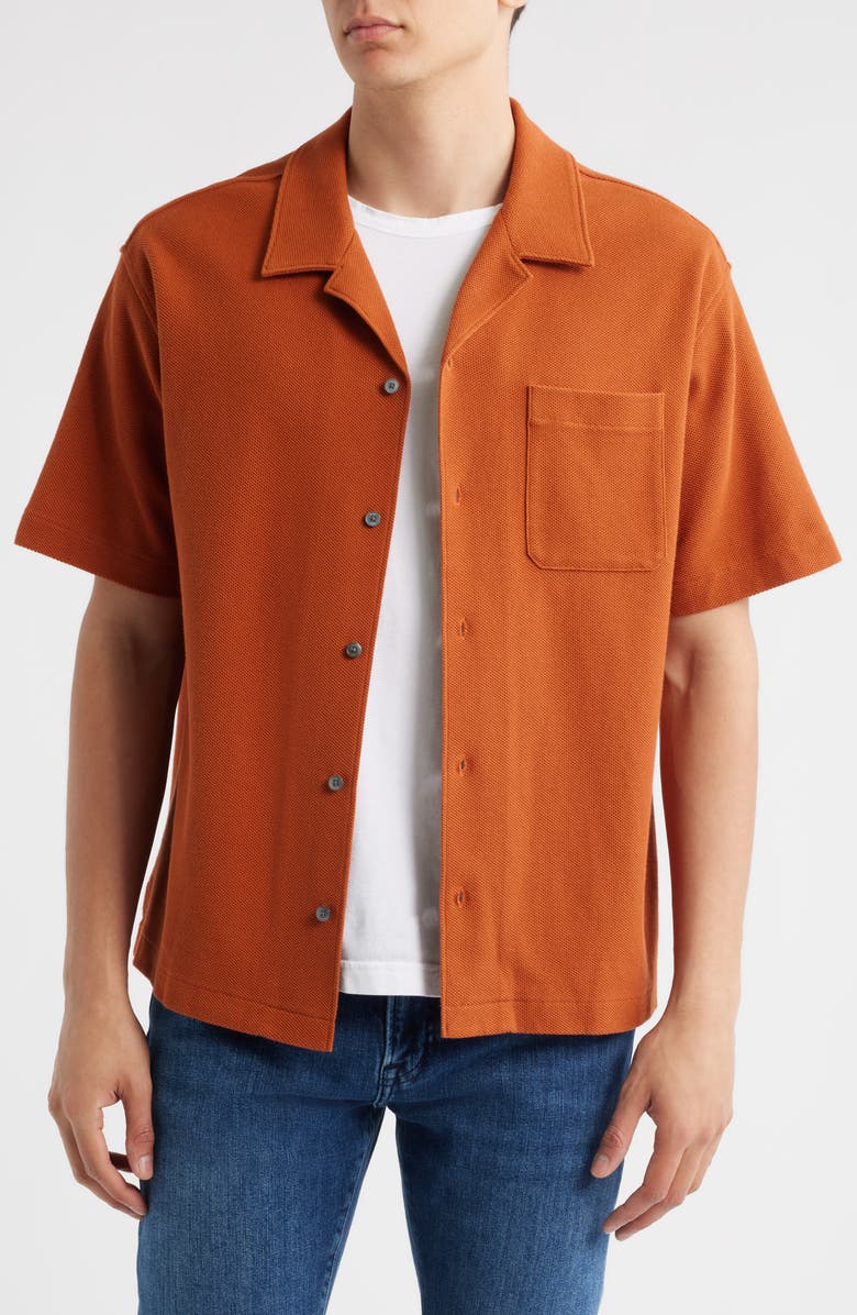 FRAME Relaxed Jacquard Camp Shirt, Main, color, Dark Orange
