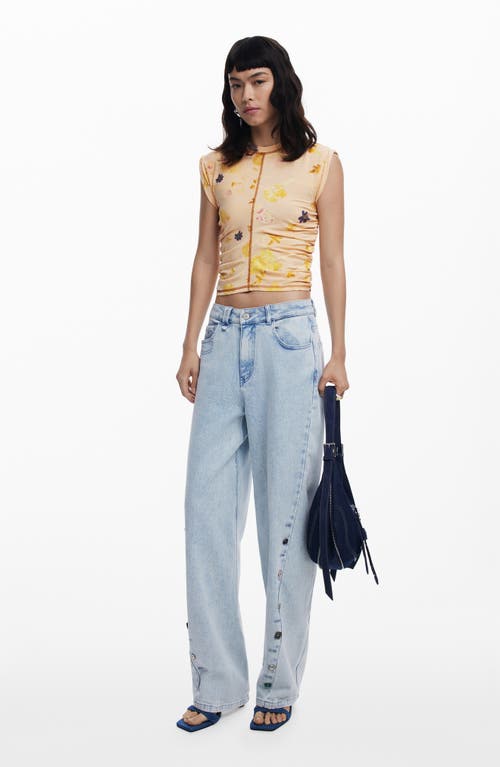 Desigual Floral Exposed Seam Top In Neutral