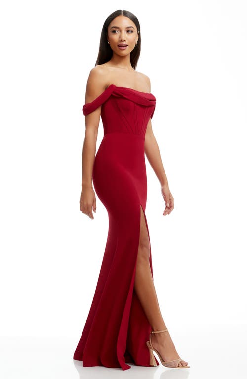 Dress The Population Melania Off The Shoulder Gown In Red
