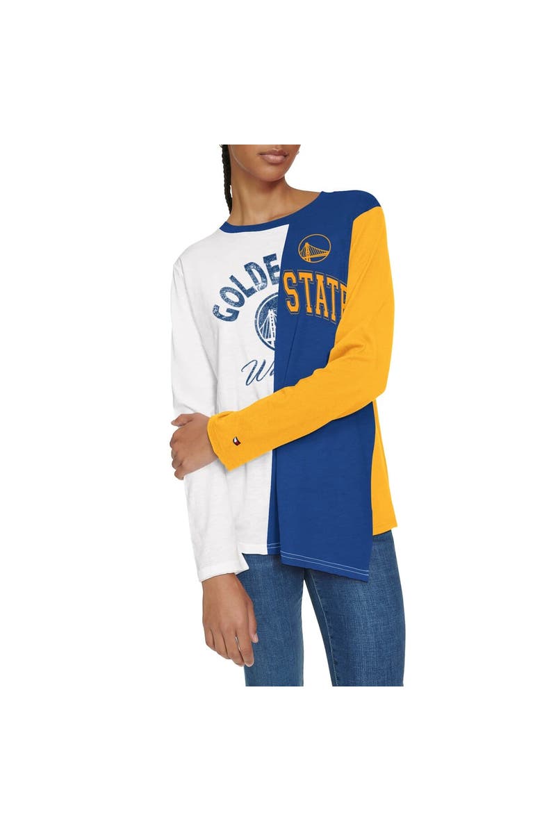 TOMMY JEANS Women's Tommy Jeans White/Royal Golden State Warriors Amelia Color Blocked Long Sleeve T-Shirt, Alternate, color, 