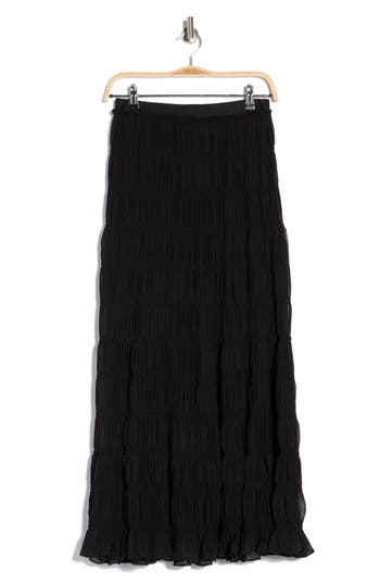 Max Studio Shirred Georgette Maxi Skirt In Black