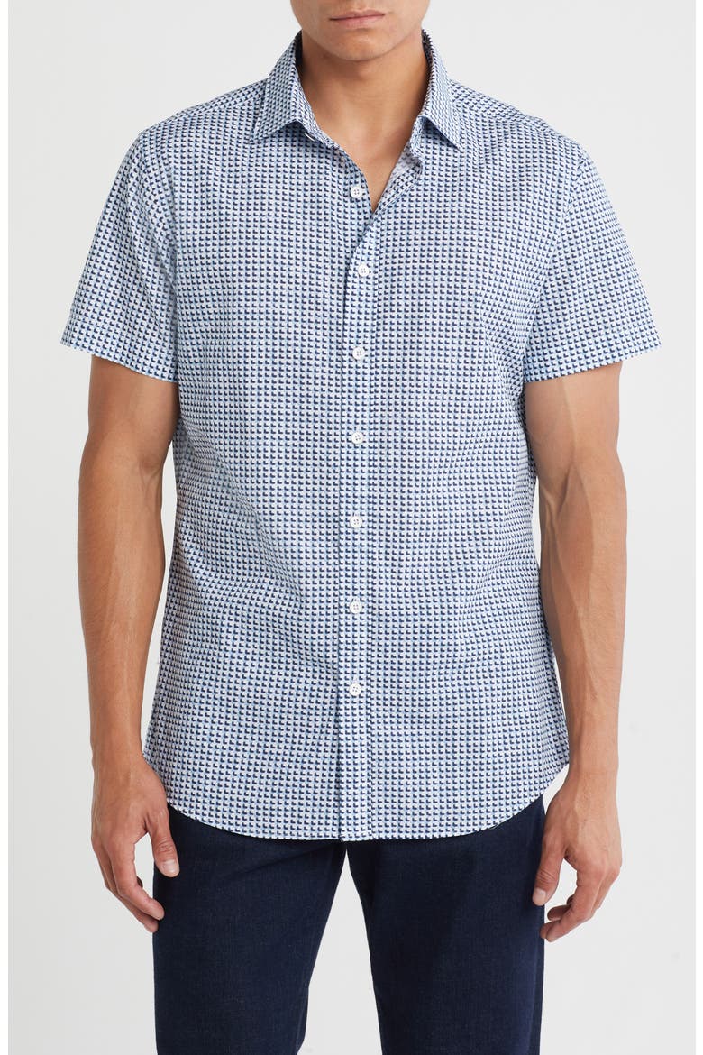 Foreshore Short Sleeve Button-Up Shirt, Main, color, SEA