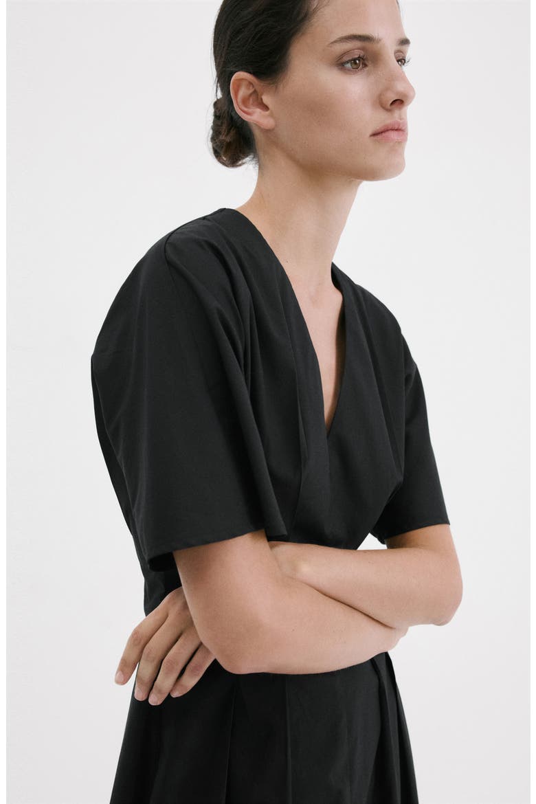 Pleated Flare Midi Dress, Alternate, color, BLACK