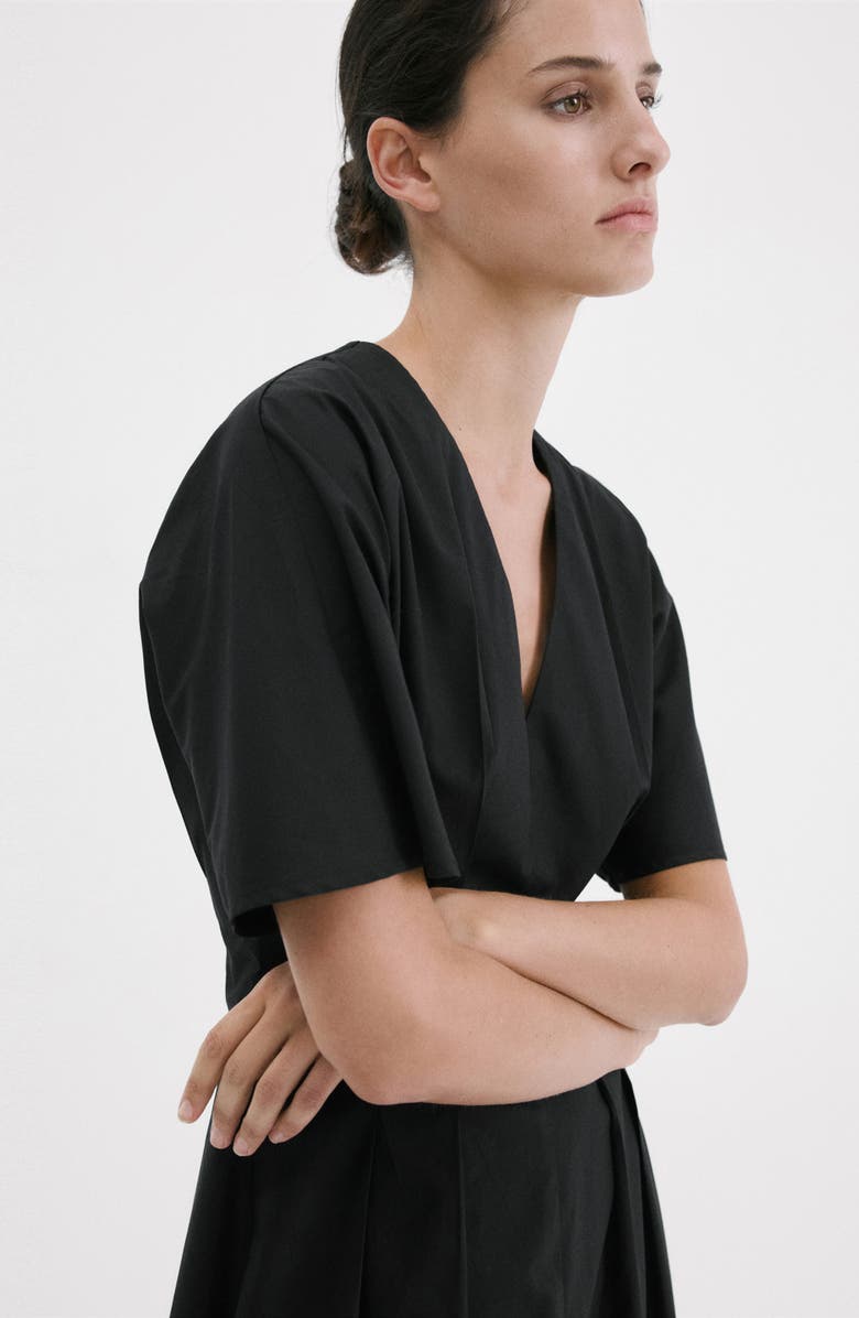 MANGO Pleated Flare Midi Dress, Alternate, color, Black