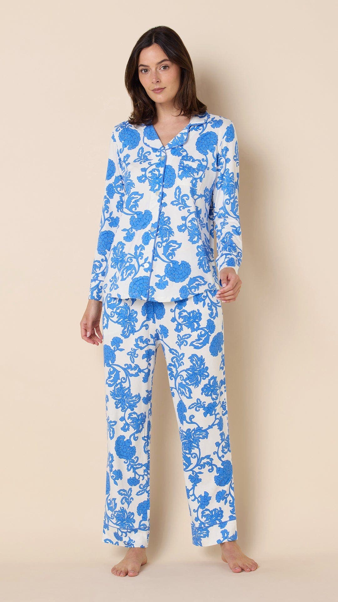 The Cat's Pajamas Pima Knit Pajama Print Set In Blue