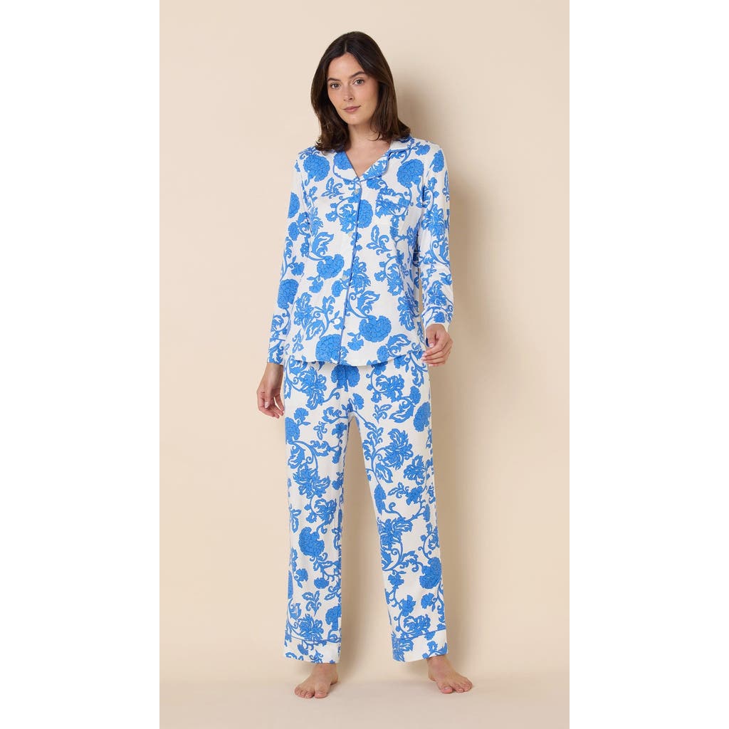 The Cat's Pajamas Pima Knit Pajama Print Set In Blue