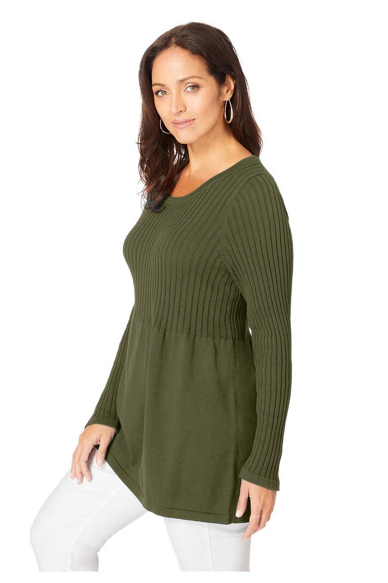 Ribbed Baby Doll Tunic Sweater, Alternate, color, DARK OLIVE GREEN