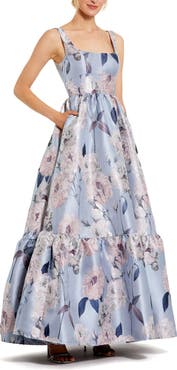 Mac Duggal Women's Floral Brocade Scoop Neck Sleeveless A-Line Gown