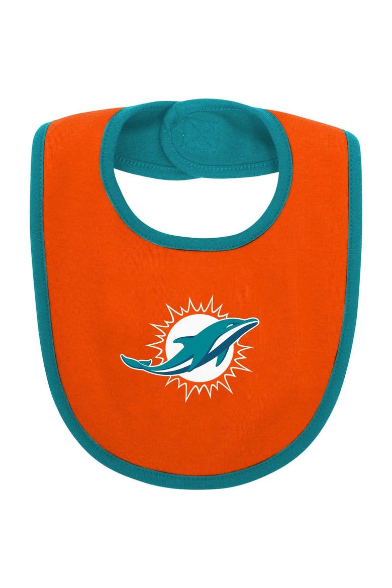 Newborn & Infant Aqua/Orange Miami Dolphins Home Field Advantage Three-Piece Bodysuit, Bib & Booties Set, Alternate, color, Aqua