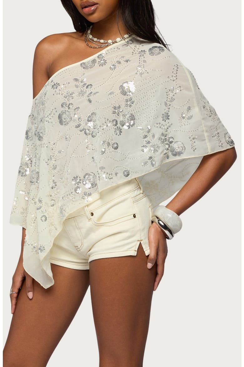 Triana Sequin Beaded Poncho, Alternate, color, CREAM