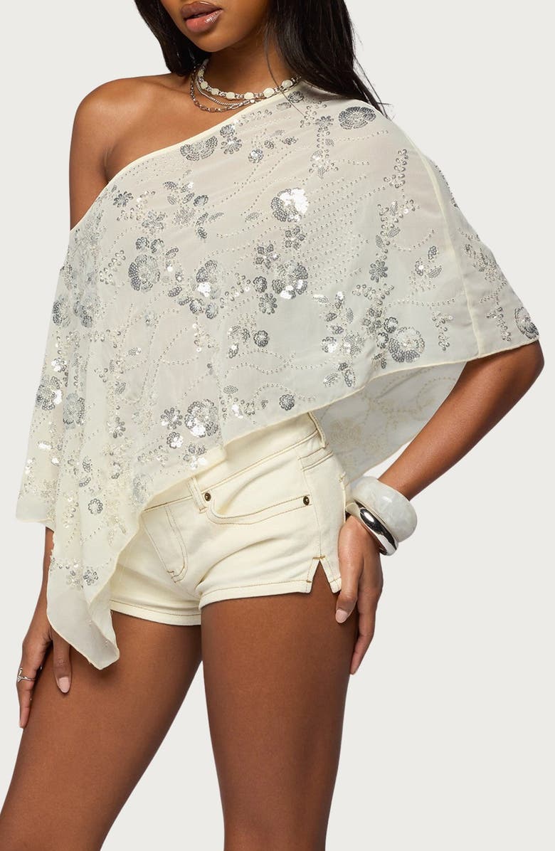 EDIKTED Triana Sequin Beaded Poncho, Alternate, color, 