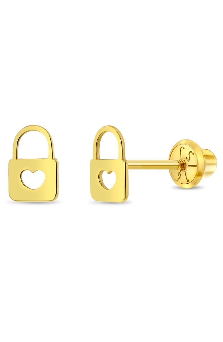 In Season Jewelry 14k Heart Lock Earrings, Main, color, Gold