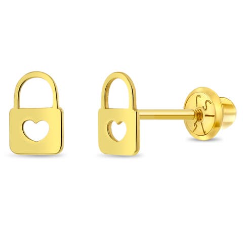 14k Heart Lock Earrings
