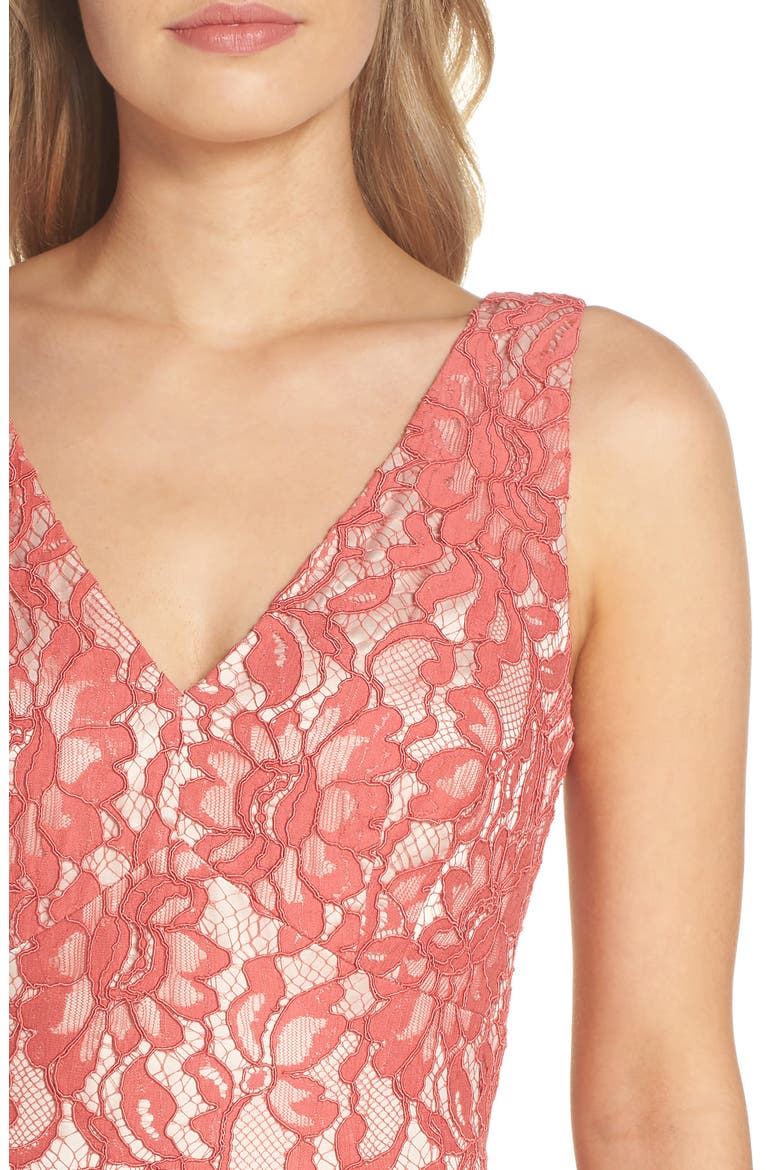 V-Neck Lace Midi Dress, Alternate, color, ROSE