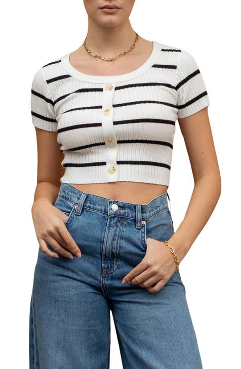 Stripe Short Sleeve Ribbed Crop Top