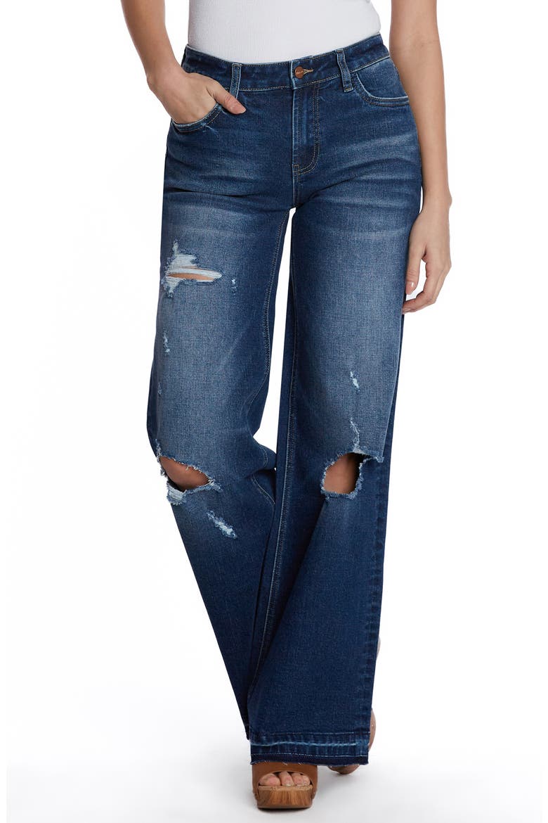 Deconstructed Wide Leg Jeans, Main, color, RIPPED BLUE