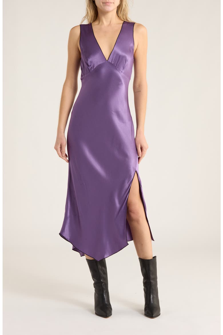 Monique Empire Waist Satin Midi Dress, Main, color, AMETHYST